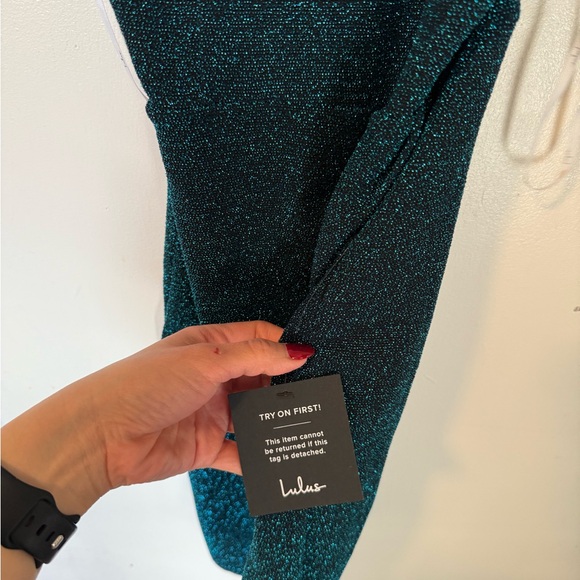Lulu’s Metallic Teal Bodycon Dress Size XS - Picture 10 of 16